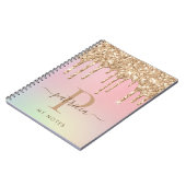 Glam Goud Glitter Druppels Elegant Monogram Notitieboek (Linkerzijde)