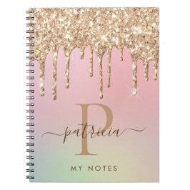 Glam Goud Glitter Druppels Elegant Monogram Notitieboek