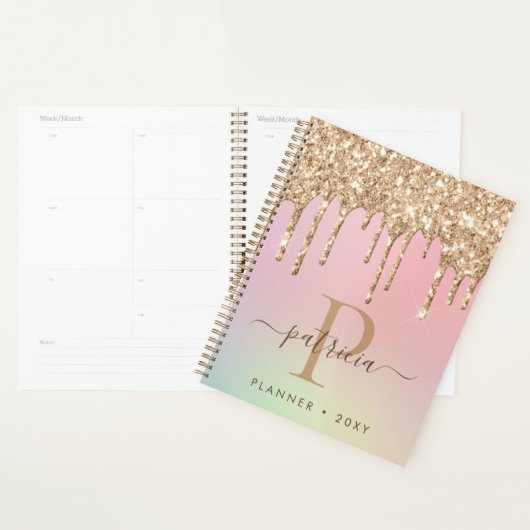 Glam Goud Glitter Druppels Elegant Monogram Planner (Display)