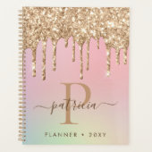 Glam Goud Glitter Druppels Elegant Monogram Planner (Voorkant)