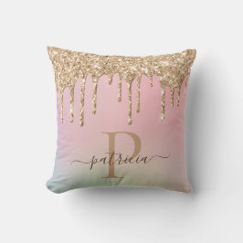 Glam Goud Glitter Druppels Elegante Monogram Kussen