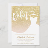 Glam goud glitter elegante chique jurk 18e debuut kaart (Voorkant)