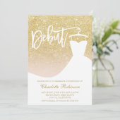 Glam goud glitter elegante chique jurk 18e debuut kaart (Staand voorkant)