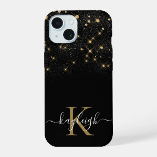 Glam Goud Glitter Fonkelende Elegante Luxe Monogra iPhone 15 Case