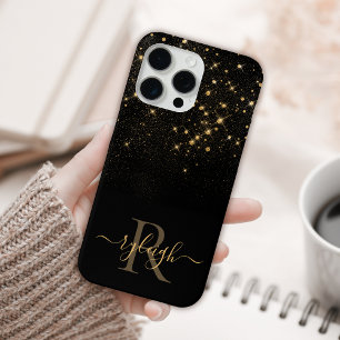 Glam Goud Glitter Fonkelende Elegante Luxe Monogra iPhone 15 Pro Max Case