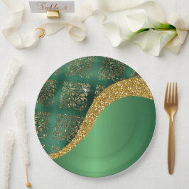 Glam Goud Glitter Groen Metallic Bruiloft Papieren Bordje