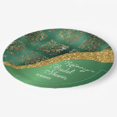 Glam Goud Glitter Groen Metallic Bruiloft Papieren Bordje (Gekanteld)