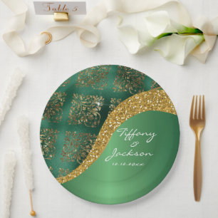 Glam Goud Glitter Groen Metallic Bruiloft Papieren Bordje