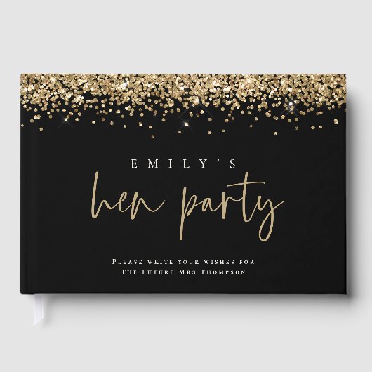 Glam Goud Glitter Hen Party Zwarte Gastboek Gastenboek (Voorkant)
