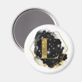 Glam Goud Glitter L Monogram Magneet (Voorkant / Achterkant)