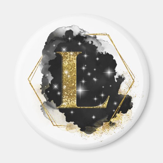 Glam Goud Glitter L Monogram Magneet (Voorkant)
