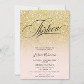 Glam goud glitter ombre chique script roze Dertien Kaart (Voorkant)