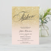 Glam goud glitter ombre chique script roze Dertien Kaart (Staand voorkant)