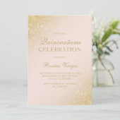 Glam goud glitter script blush roze Quinceanera Kaart (Staand voorkant)
