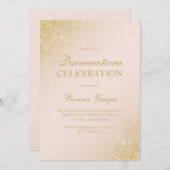 Glam goud glitter script blush roze Quinceanera Kaart (Voorkant / Achterkant)