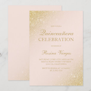 Glam goud glitter script blush roze Quinceanera Kaart