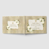 Glam Goud Glitter Wit Bloem Meisje Doop Gastenboek (Volledig)