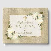 Glam Goud Glitter Wit Bloem Meisje Doop Gastenboek (Voorkant)