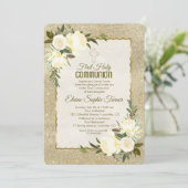 Glam Goud Glitter Witte Rozen Eerste Heilige Commu Kaart (Staand voorkant)