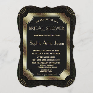 Glam Goud Great Gatsby Art Deco 20s Bruiloftsfeest Kaart