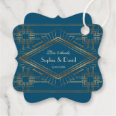Glam Goud Great Gatsby Oceaanblauw Bruiloft Bedankjes Labels (Achterkant)