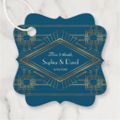 Glam Goud Great Gatsby Oceaanblauw Bruiloft Bedankjes Labels (Voorkant)