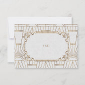 Glam Goud Great Gatsby Witte Art Deco 20s Bruiloft RSVP Kaartje (Achterkant)