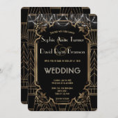 Glam Goud Great Gatsby Zwarte Art Deco 20s Bruilof Kaart (Voorkant / Achterkant)