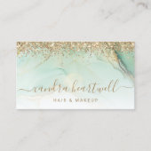 Glam Goud Groen Marmer Glitter Script Visitekaartje (Voorkant)