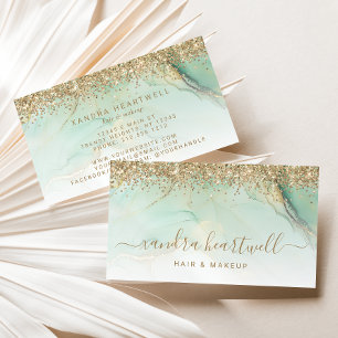 Glam Goud Groen Marmer Glitter Script Visitekaartje