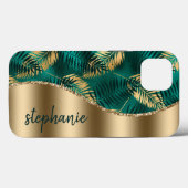 Glam Goud Groen Tropisch Bladpatroon Naam Case-Mate iPhone Case (Achterkant (horizontaal))