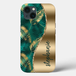 Glam Goud Groen Tropisch Bladpatroon Naam Case-Mate iPhone Case