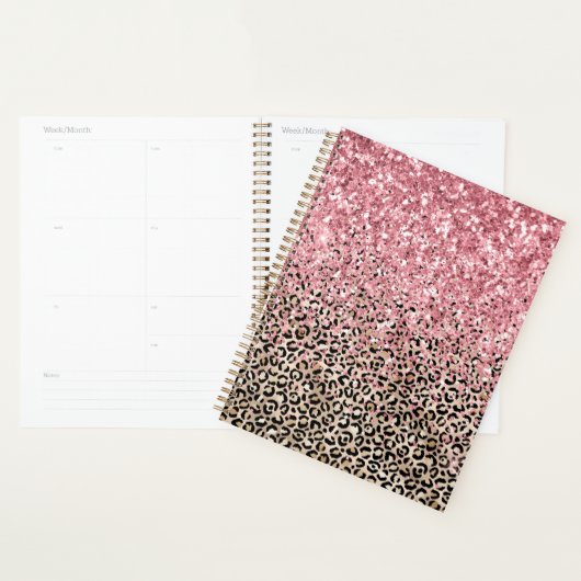Glam Goud Luipaardprint Glanzend Roze Glitters Planner (Display)