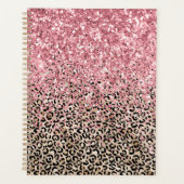 Glam Goud Luipaardprint Glanzend Roze Glitters Planner (Voorkant)