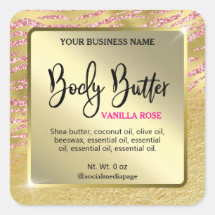 Glam Goud Roze Zebra Print Body Butter Labels