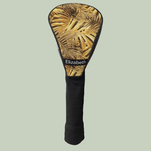 Glam Goud Tropische Bladeren Persoonlijk Golfheadcover
