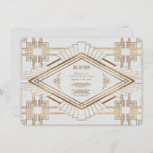Glam Goud Witte Great Gatsby Bruiloftsreceptie Kaart (Voorkant / Achterkant)