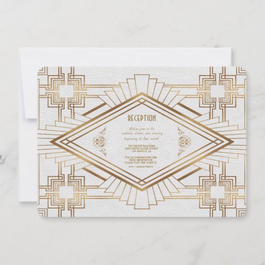 Glam Goud Witte Great Gatsby Bruiloftsreceptie Kaart (Voorkant)
