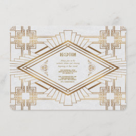 Glam Goud Witte Great Gatsby Bruiloftsreceptie Kaart