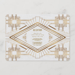 Glam Goud Witte Great Gatsby Huwelijksreceptie Kaart