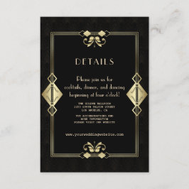 Glam Goud Zwart Art Deco 20s Trouwreceptie  Informatiekaartje