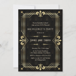 Glam Goud Zwart Art Deco Bachelorette Party Kaart