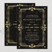 Glam Goud Zwart Art Deco Bachelorette Party Kaart (Voorkant / Achterkant)