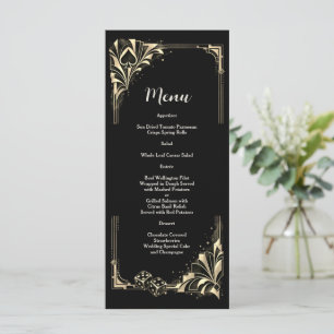 Glam Goud Zwart Art Deco Casino Bruiloft Menu