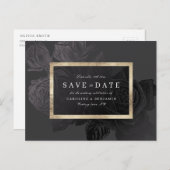 Glam goud zwart botanische bloemen sparen de datum aankondigingskaart (Voorkant / Achterkant)