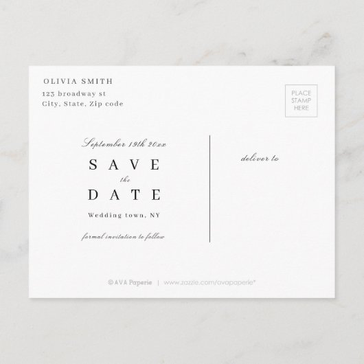 Glam goud zwart botanische bloemen sparen de datum aankondigingskaart (Achterkant)