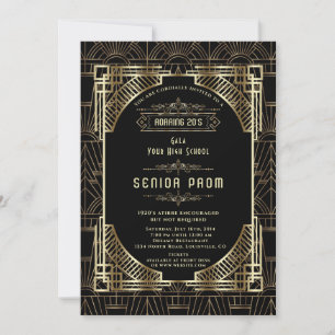 Glam Goud Zwart Deco Gatsby Jaren 20 Stijl Senior  Kaart