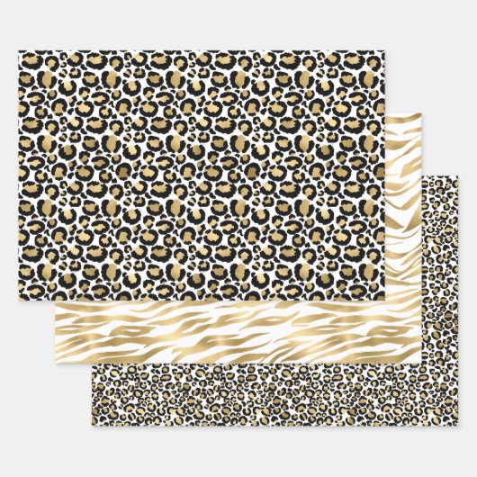 Glam Goud Zwart Dier Prints Inpakpapier Vel (Set)