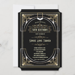 Glam Goud Zwart Great Gatsby Art Deco 50 Verjaarda Kaart