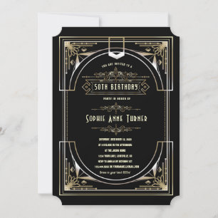 Glam Goud Zwart Great Gatsby Art Deco 50 Verjaarda Kaart